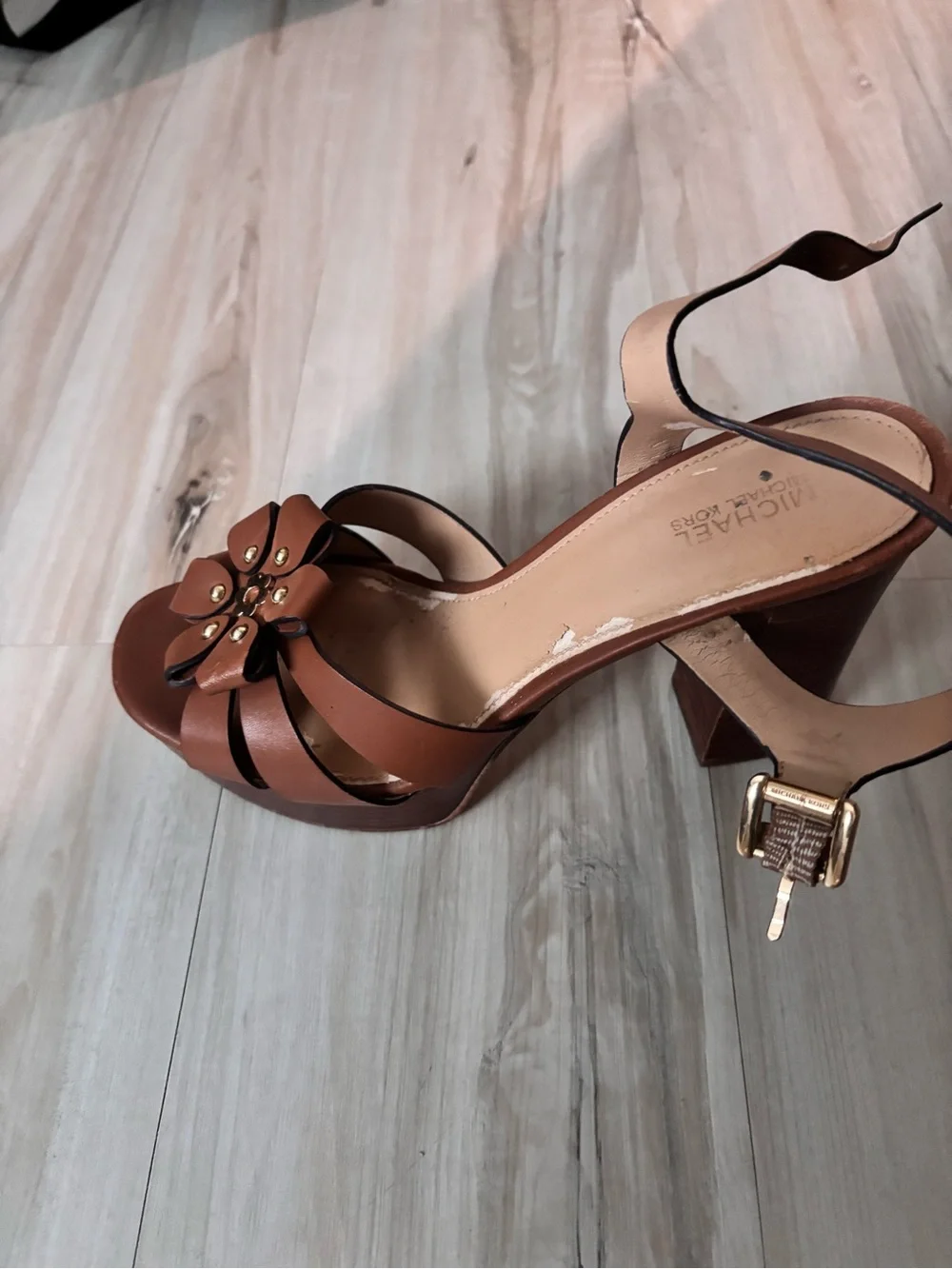 Michael Kors Brown Leather Floral Slingback Heels